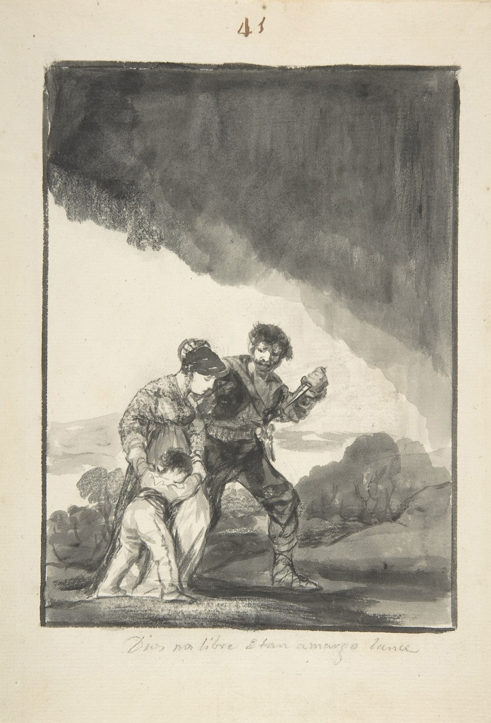 ‘God Save Us from Such a Bitter Fate’; a bandit threatening a woman and a child with a knife (ca. 1812–20)
