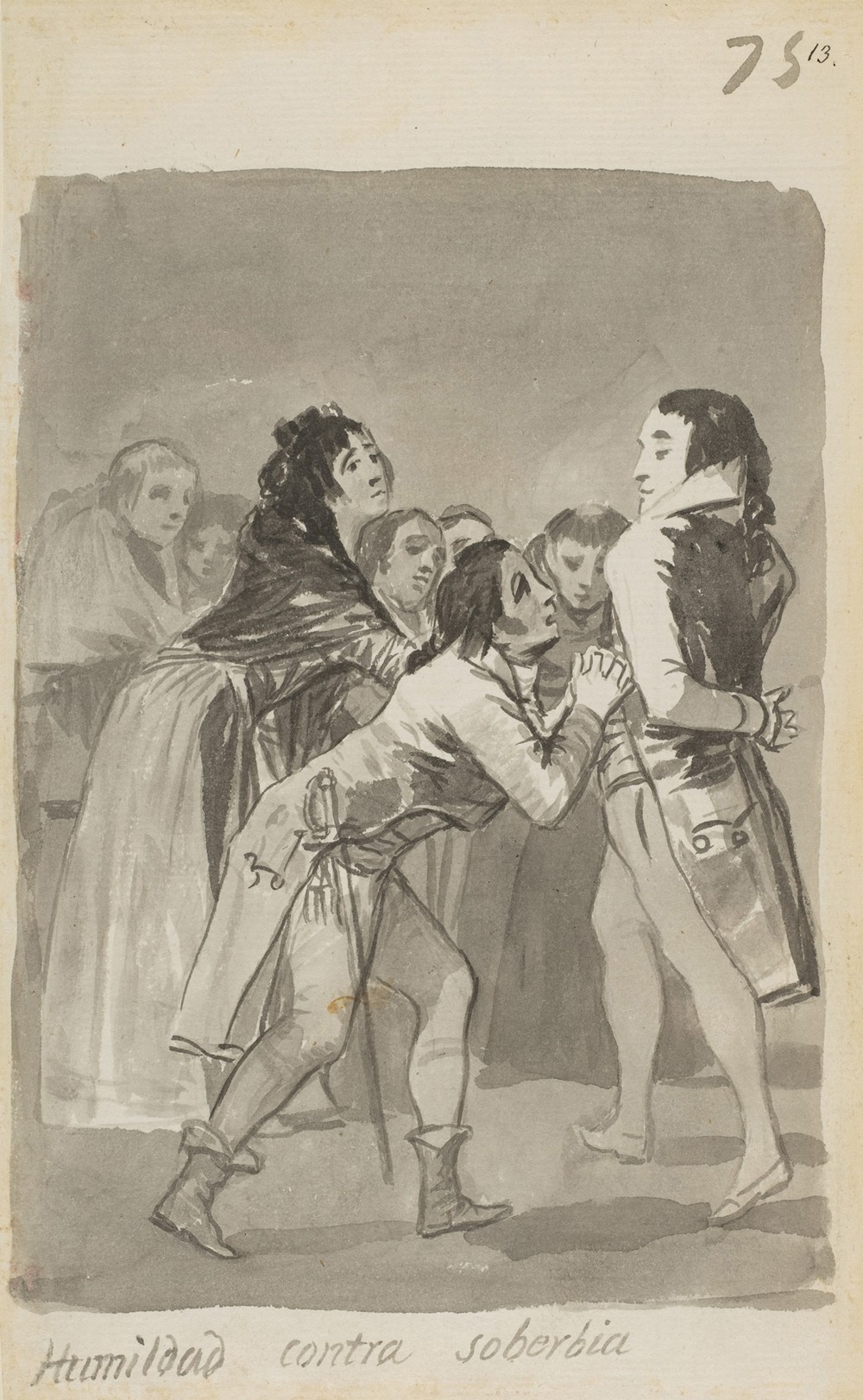 ‘Humility versus Pride’ a young man imploring an older man with other figures in front of them