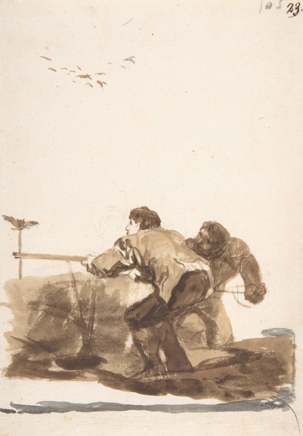 Men hunting birds using a decoy (ca. 1812–20)
