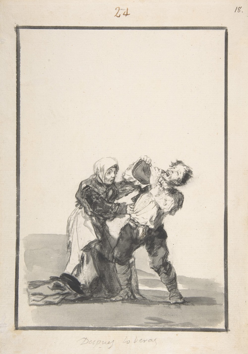 ‘You’ll See Later’; a man drinking, a woman trying to stop him (ca.1816–20)
