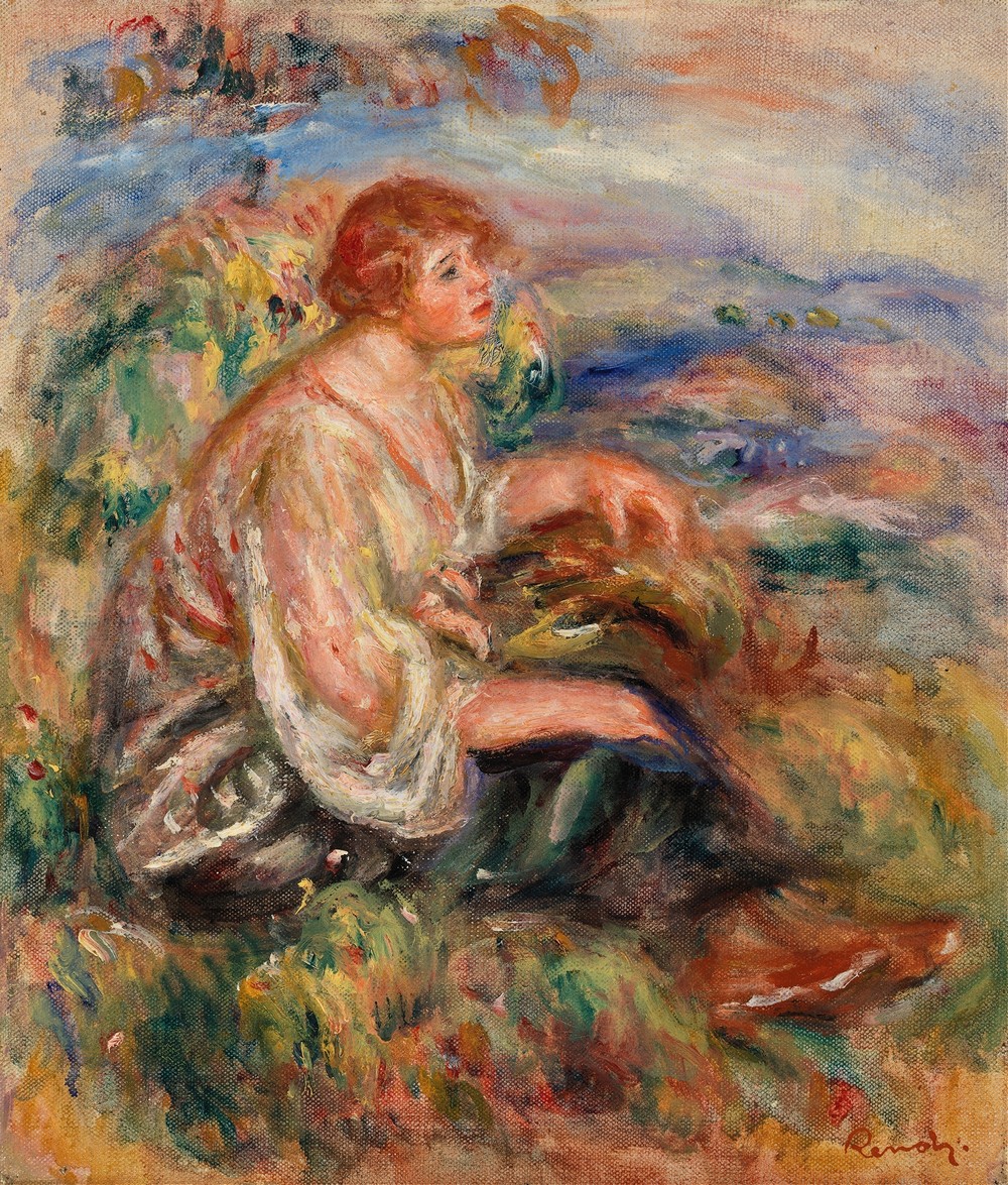 Woman in Tulle Blouse and Black Skirt (Femme en blouse de tulle et en jupe noire dans un paysage) (c. 1917)