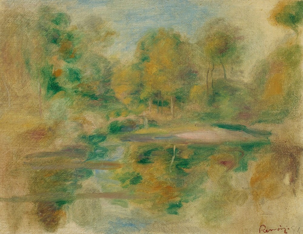 Paysage, Étang Et Fond D’arbres