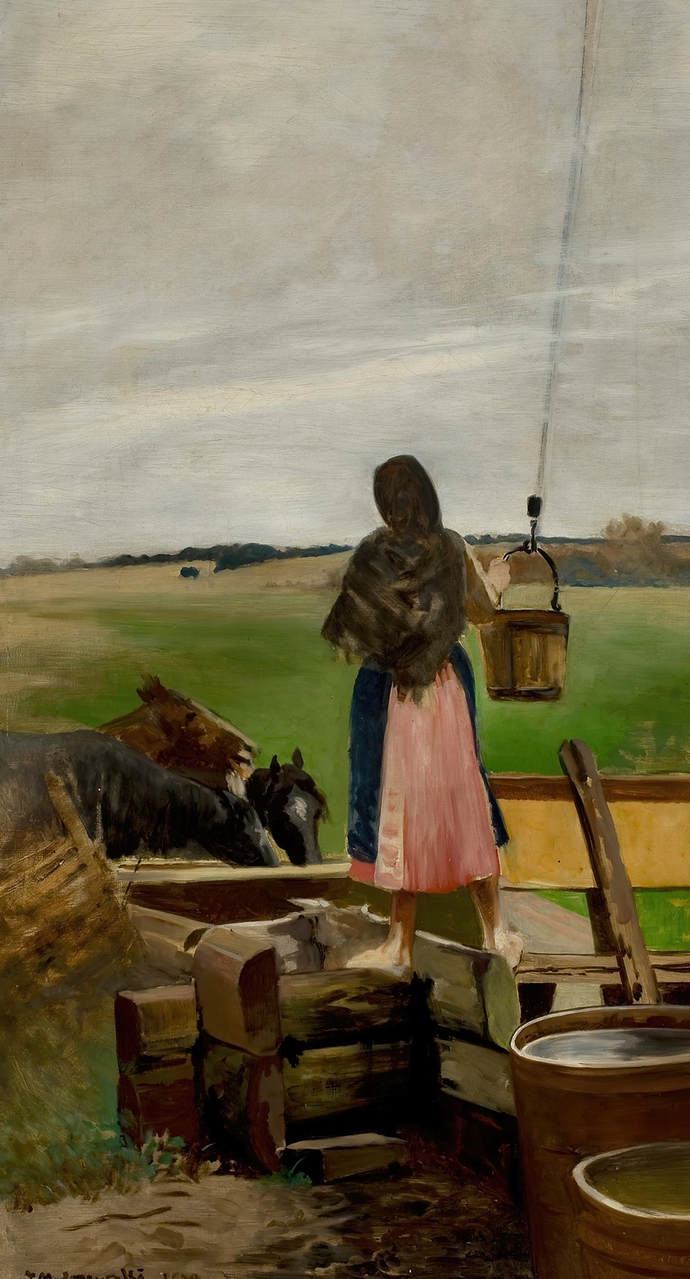 Girl at a water well