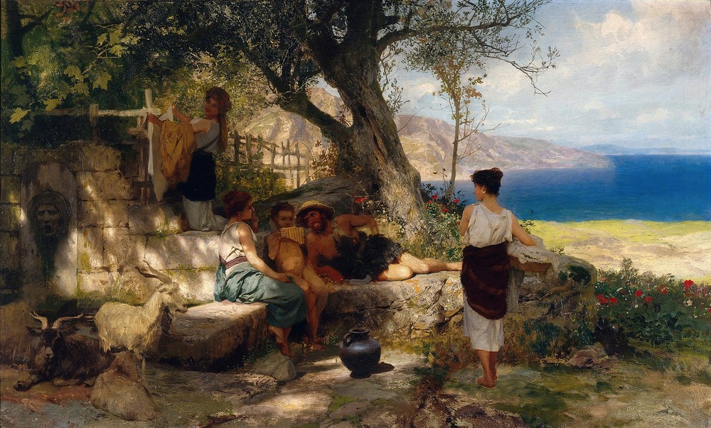 At the spring well (c. 1885)