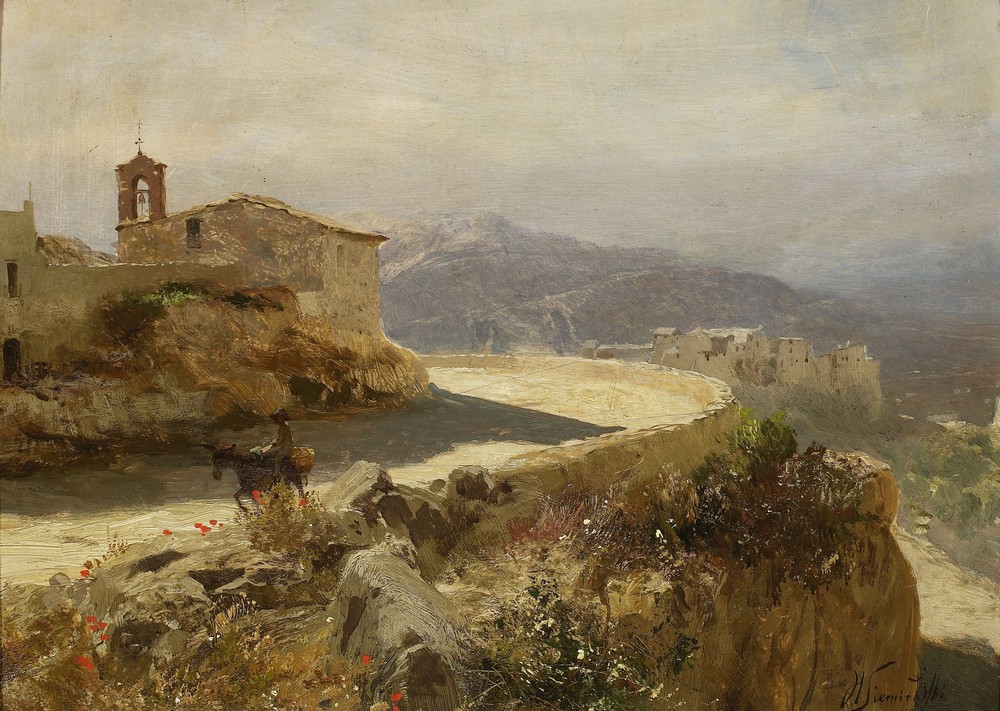 Italian landscape with a donkey