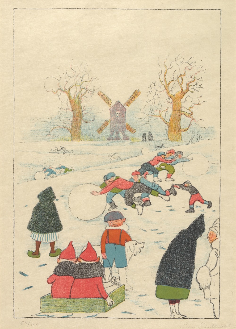 Jeu de neige devant le moulin