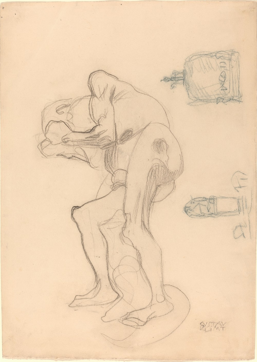 Study of a Nude Old Woman Clenching Her Fists, and Two Decorative Objects (c. 1901)