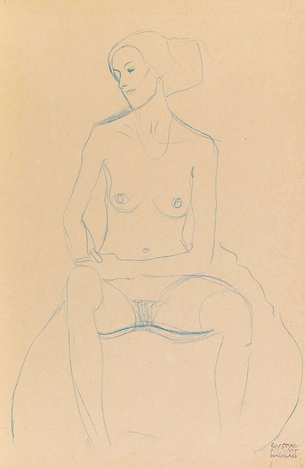 Seated nude girl, from the front, with tackled legs (c. 1907)