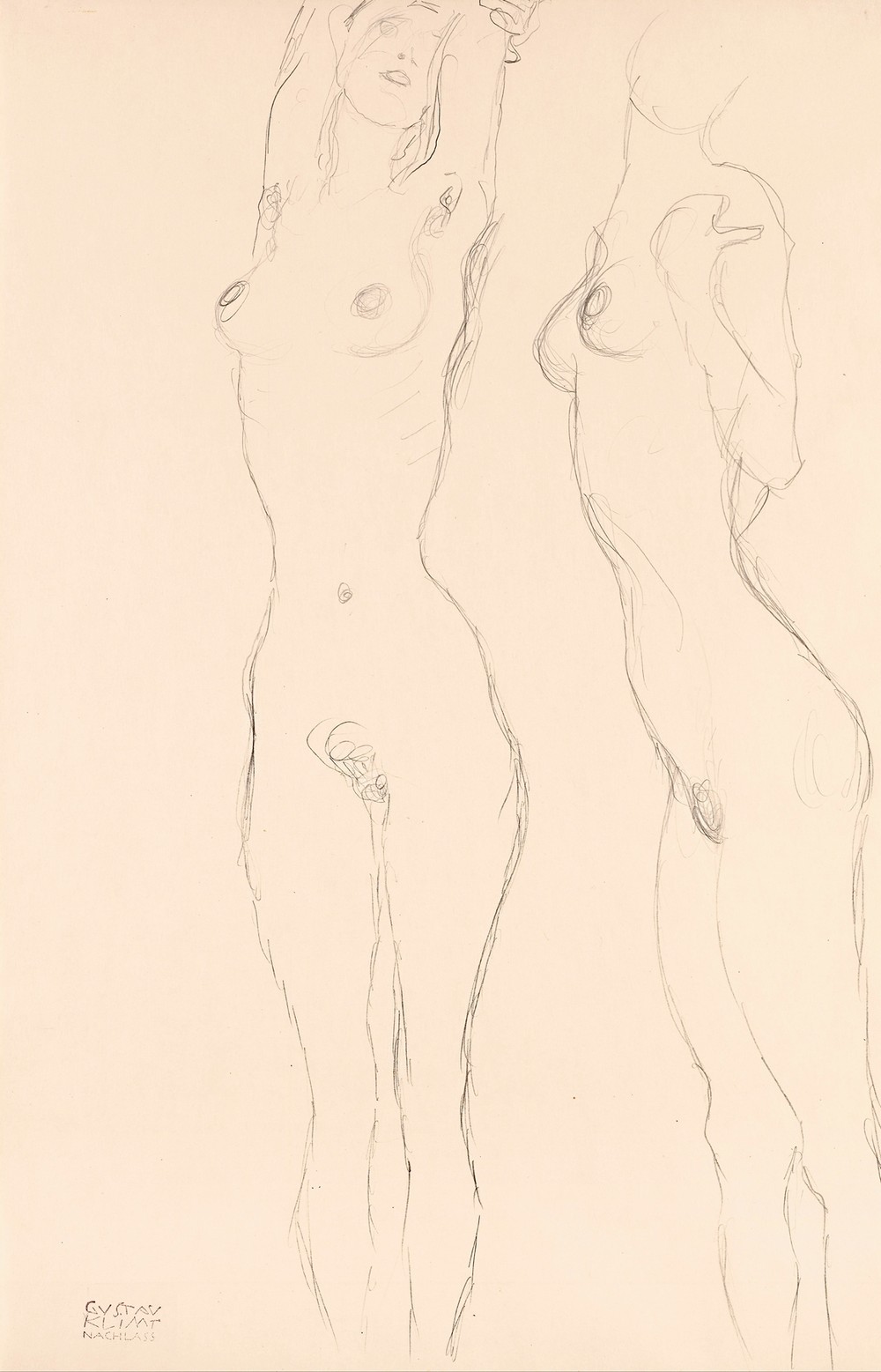 Two Nudes, the Left One with Raised Arms
