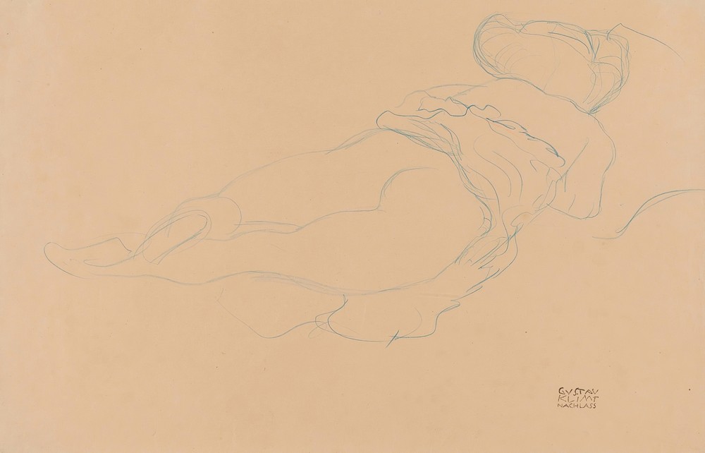 Auf dem Bauch liegender Halbakt nach rechts (Semi-nude Lying on her Stomach turned to the Right)