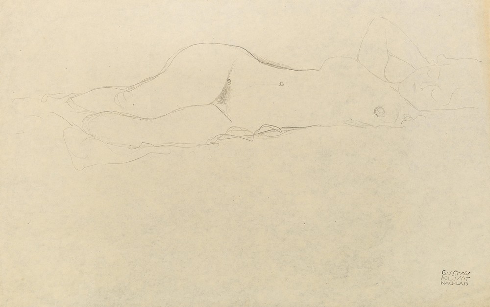 Reclining female nude with her hands behind her head