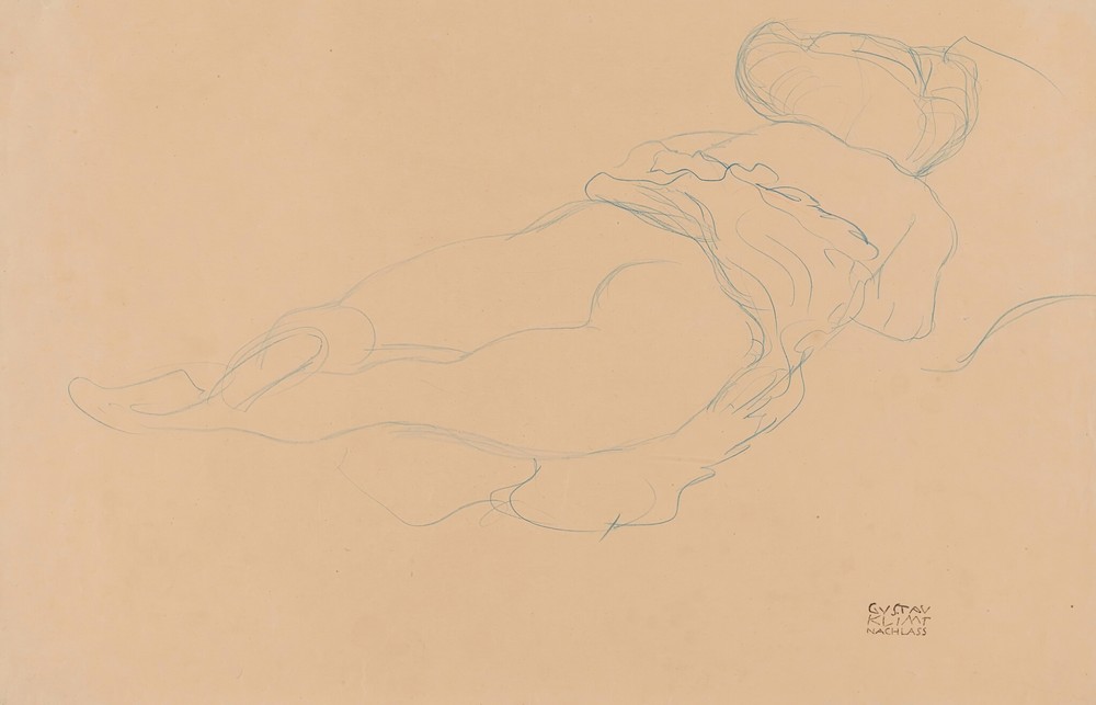 Auf dem Bauch liegender Halbakt nach rechts (Semi-Nude Lying on her Stomach turned to the Right)