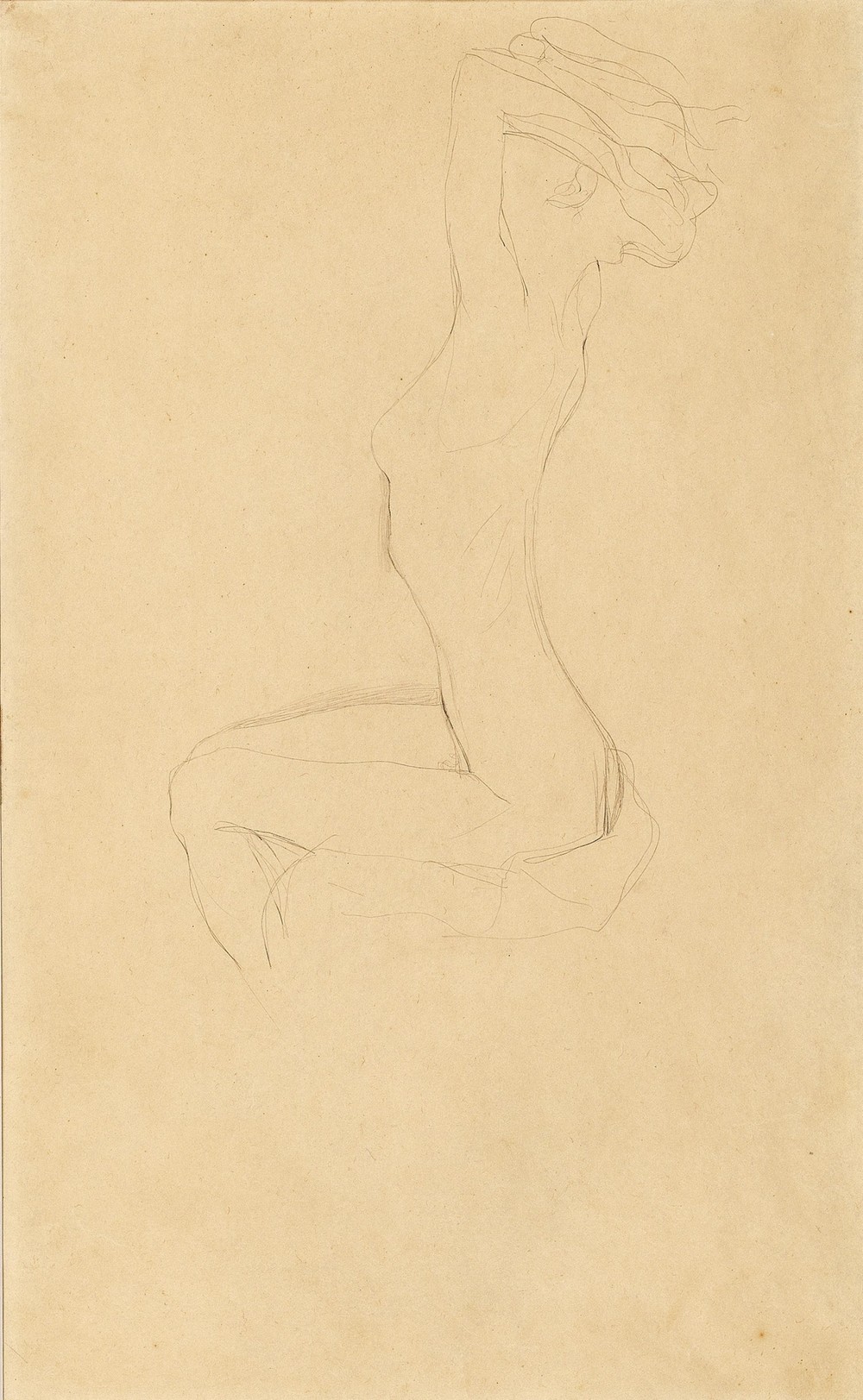 Sitting Girl Nude with Raised Arms