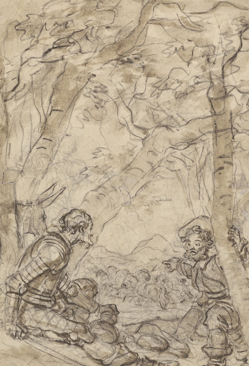 Don Quixote and Sancho Panza Witness the Attack on Rocinante (1780s)
