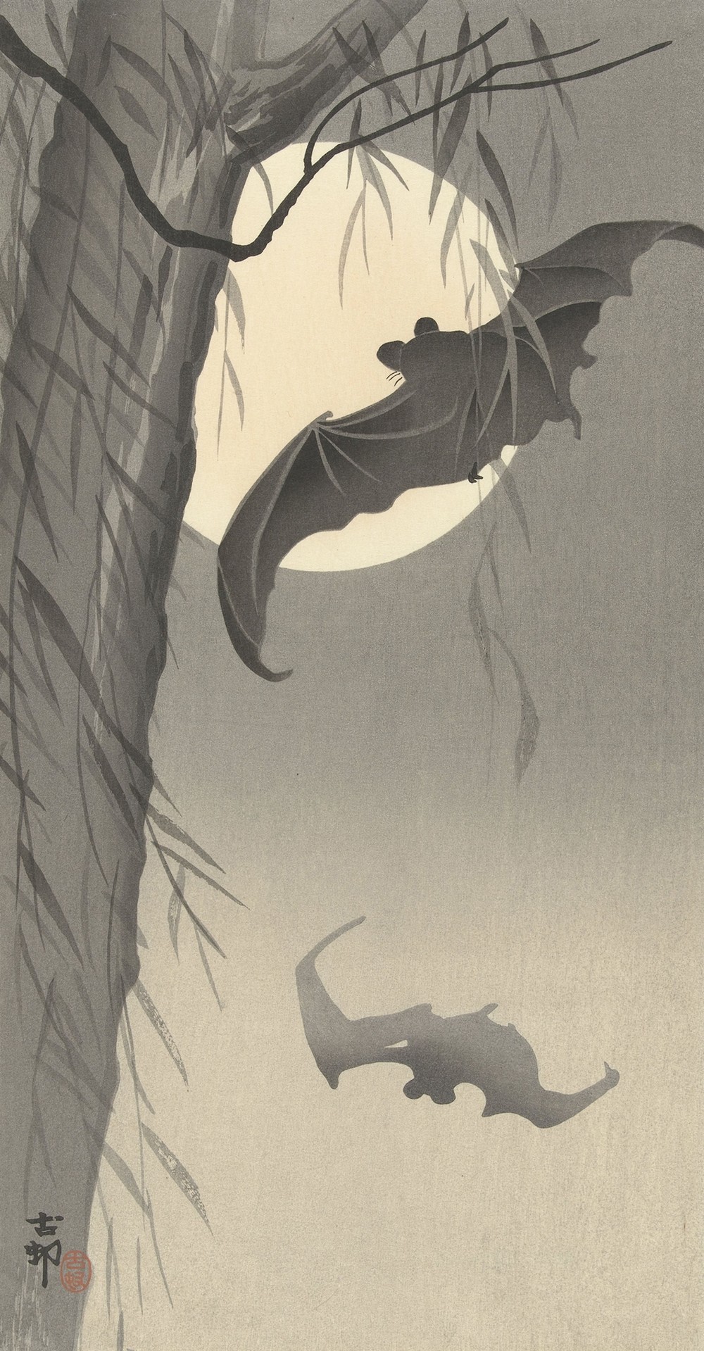 Two bats at full moon