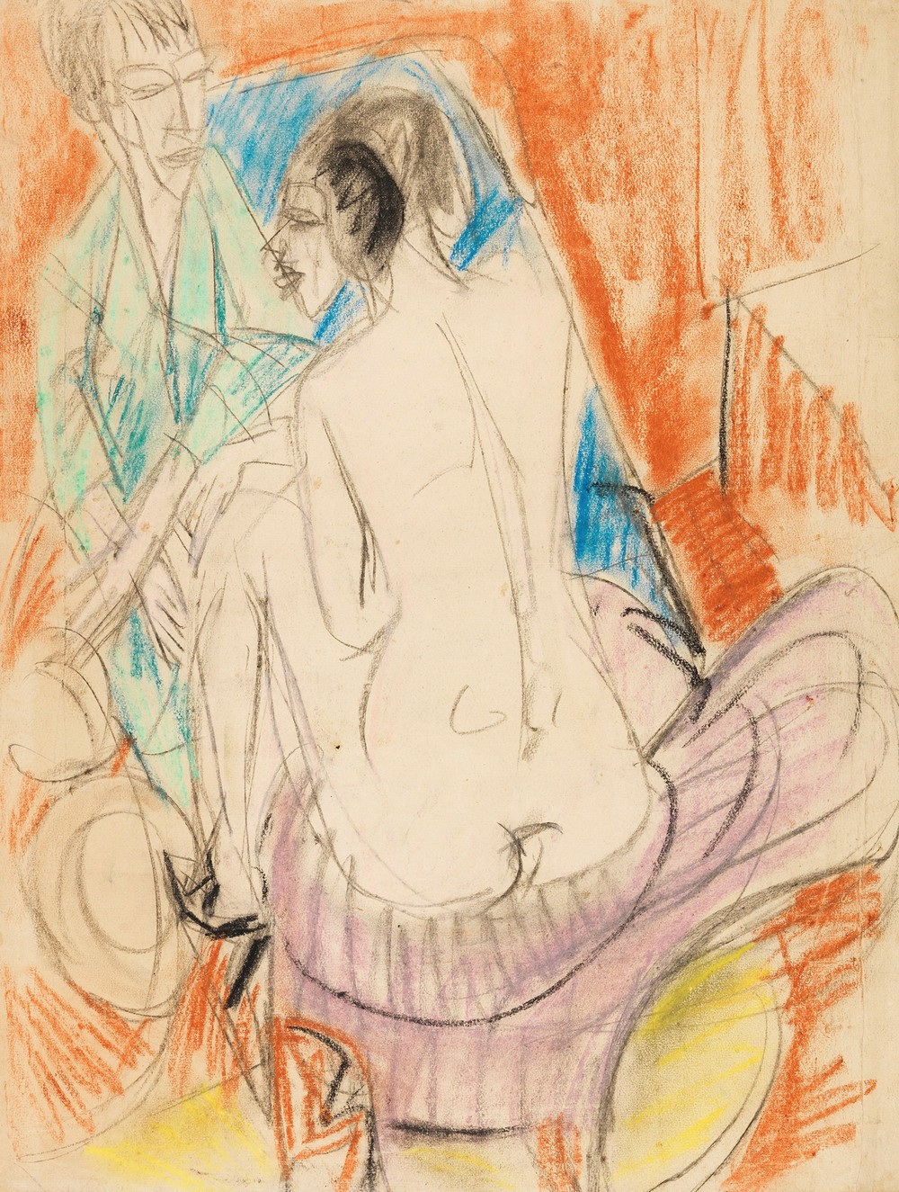 Selbstporträt mit Gerda (Mann und Sitzende im Atelier)