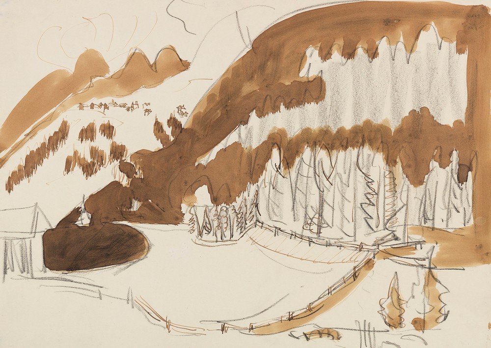 Landschaft bei Davos (Berglandschaft im Winter, Bewaldete Berglandschaft) (Ca. 1937.)