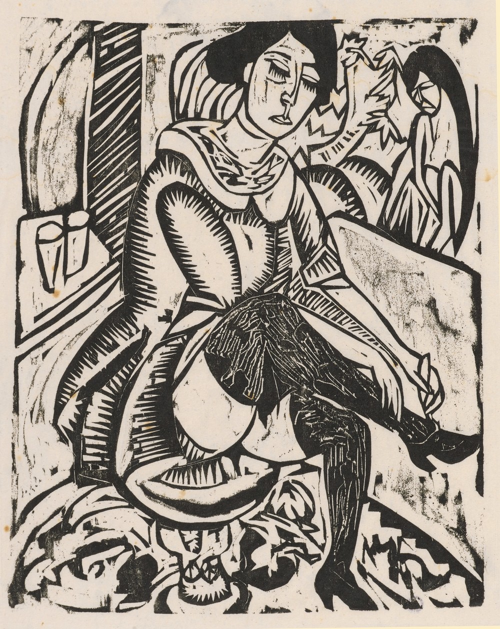 Frau, Schuh zuknöpfend