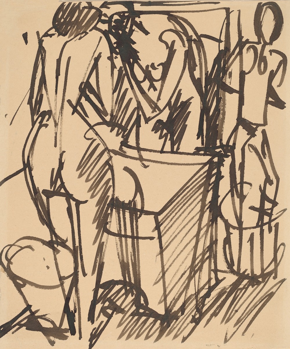 Nude with a Mirror, Standing Before a Washstand