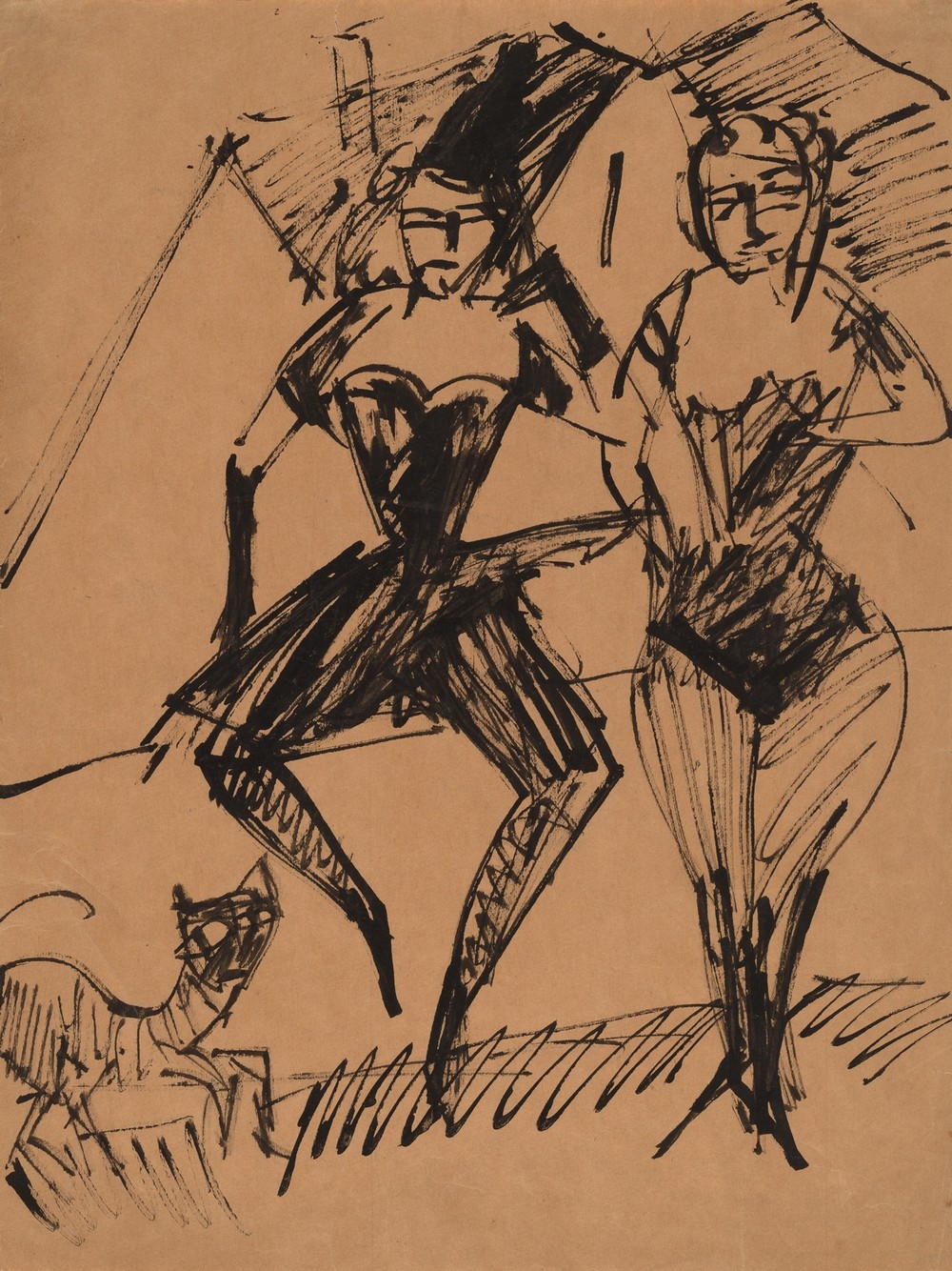 Two Dancers with a Cat