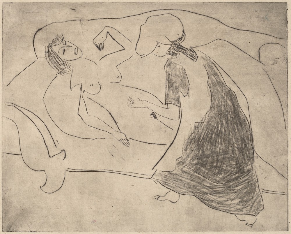 Girl, with Another Rubbing Her Belly