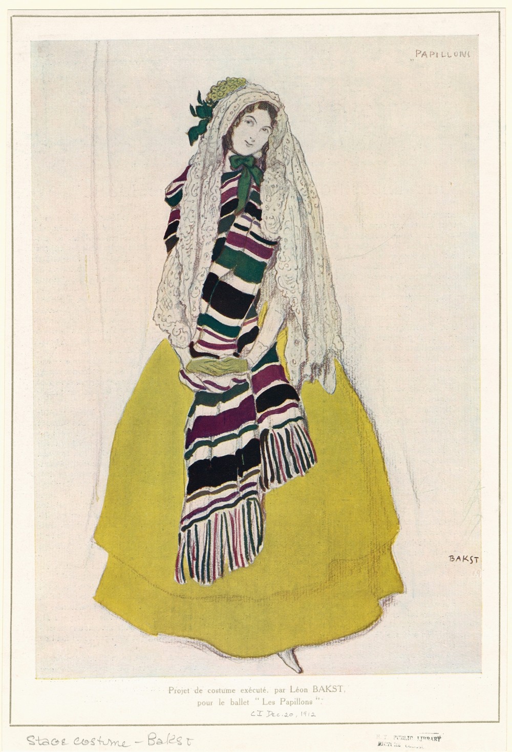 Projet de costume exécuté par Léon Bakst pour le ballet ‘Les papillons’