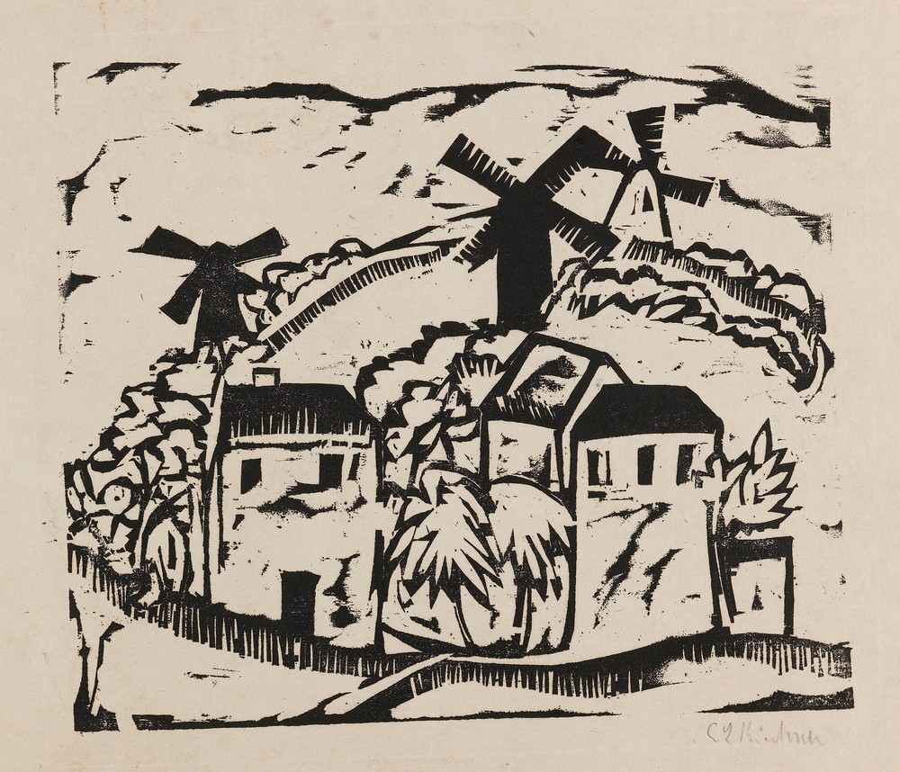 Landschaft mit Windmühlen