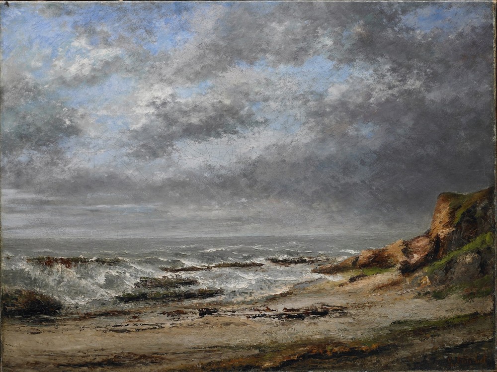 View of a rough sea near a cliff (after 1873)