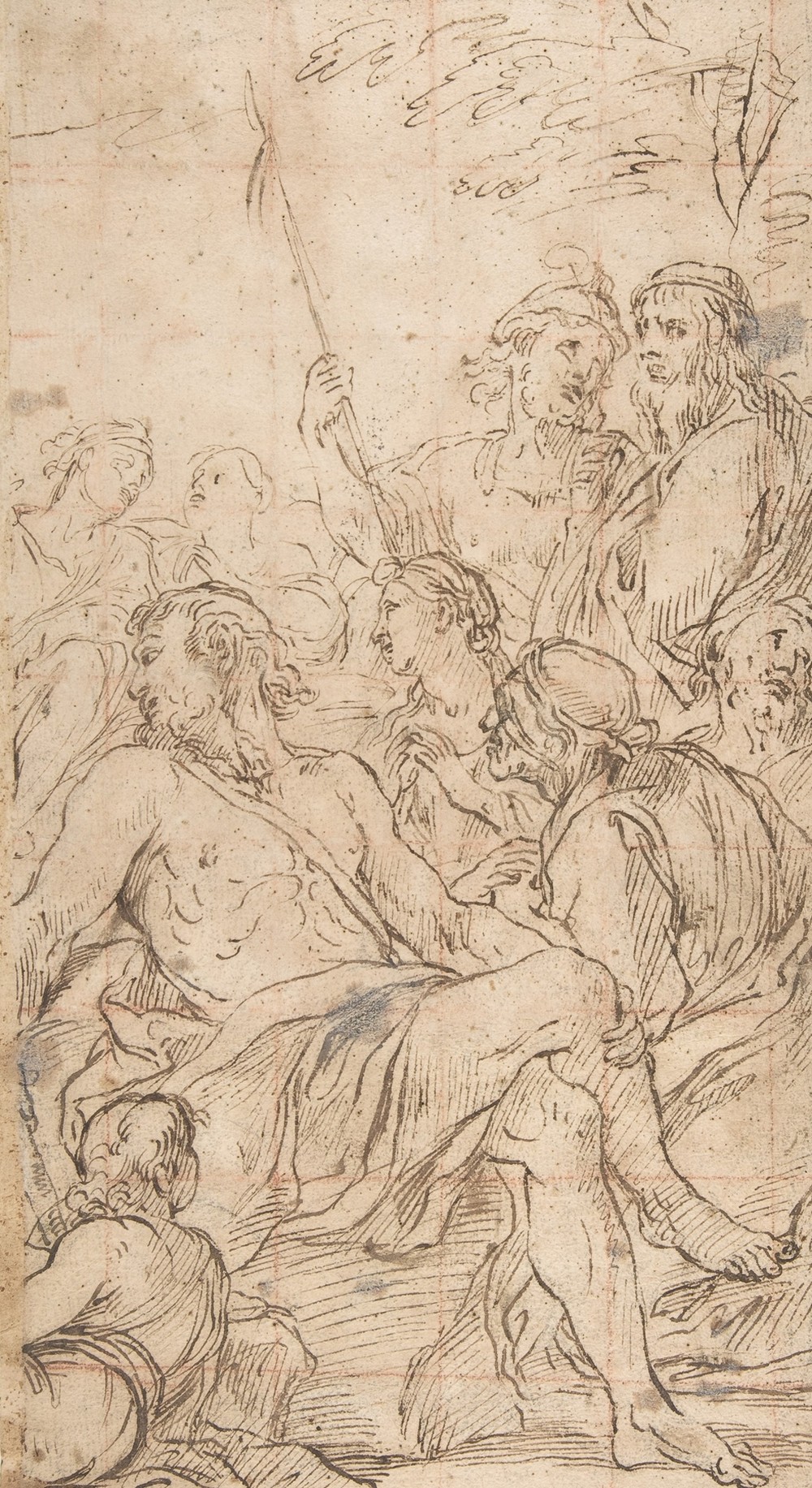 Fragment of a Composition with a Reclining Semi-Nude Man Surrounded by Soldiers and Other Onlookers in a Landscape