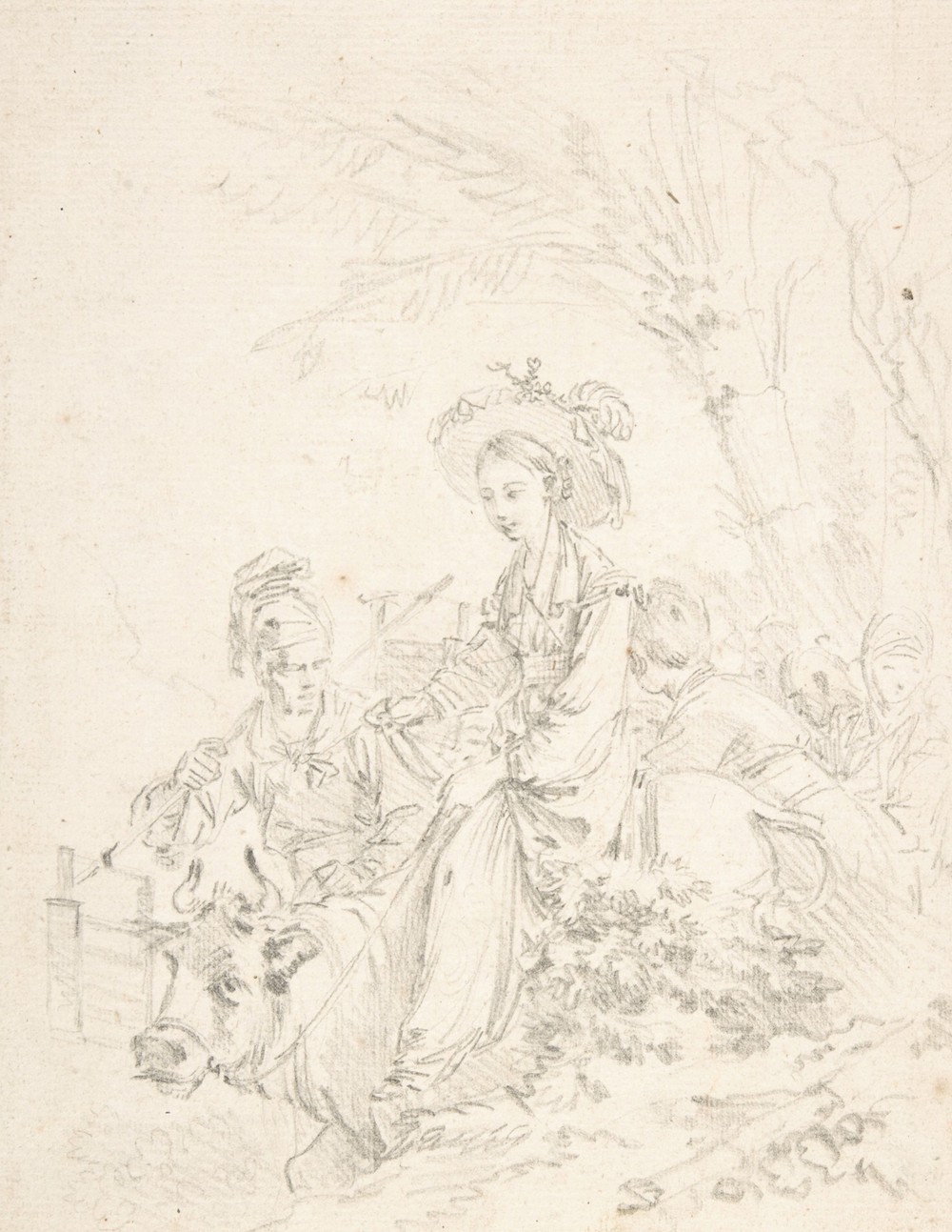Peasant Girl Riding an Ox with Companions