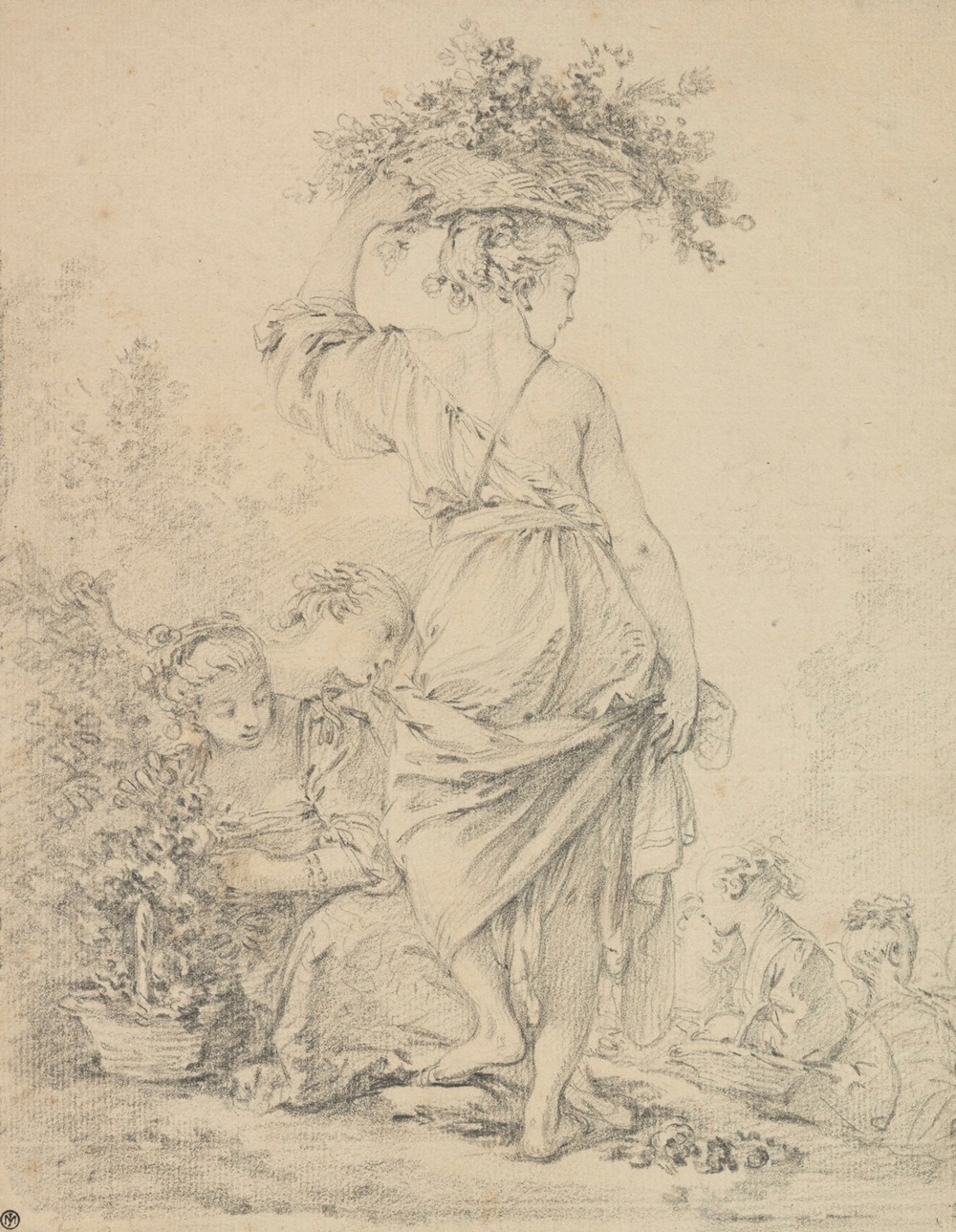 A standing young woman and others gathering flowers (‘La Jardinière’)