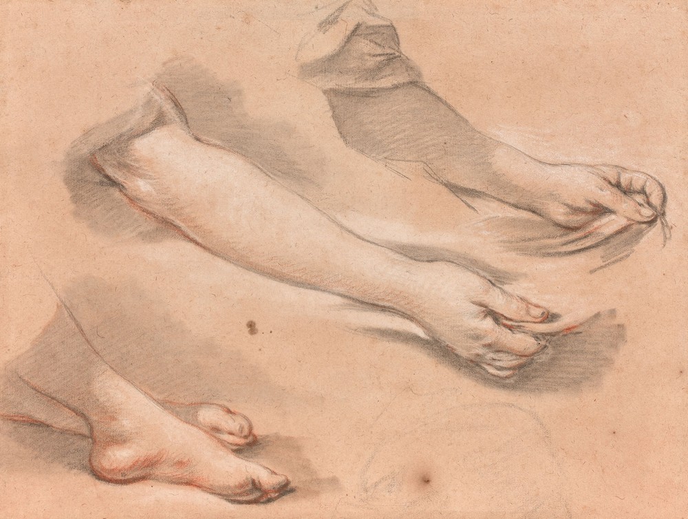 Bras tenant un tissu et deux pieds croisés, étude pour ‘La Lumière du monde’
