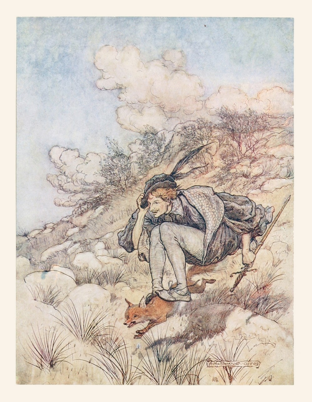 Away they flew over stock and stone, at such a pace that his hair whistled in the wind