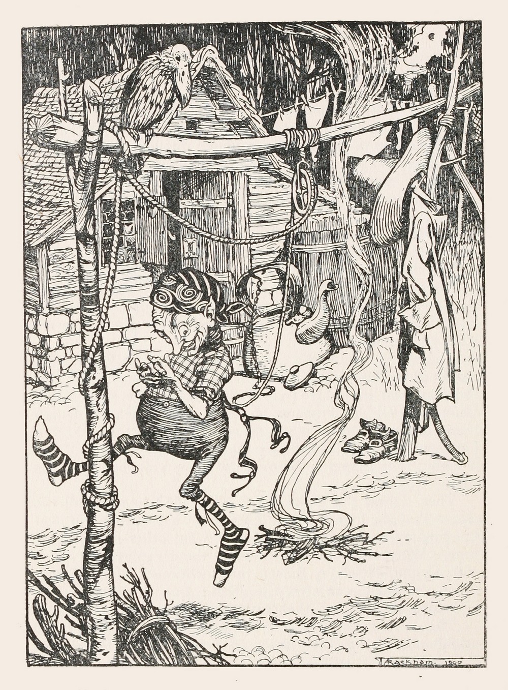 Round the fire an indescribably ridiculous little man was leaping