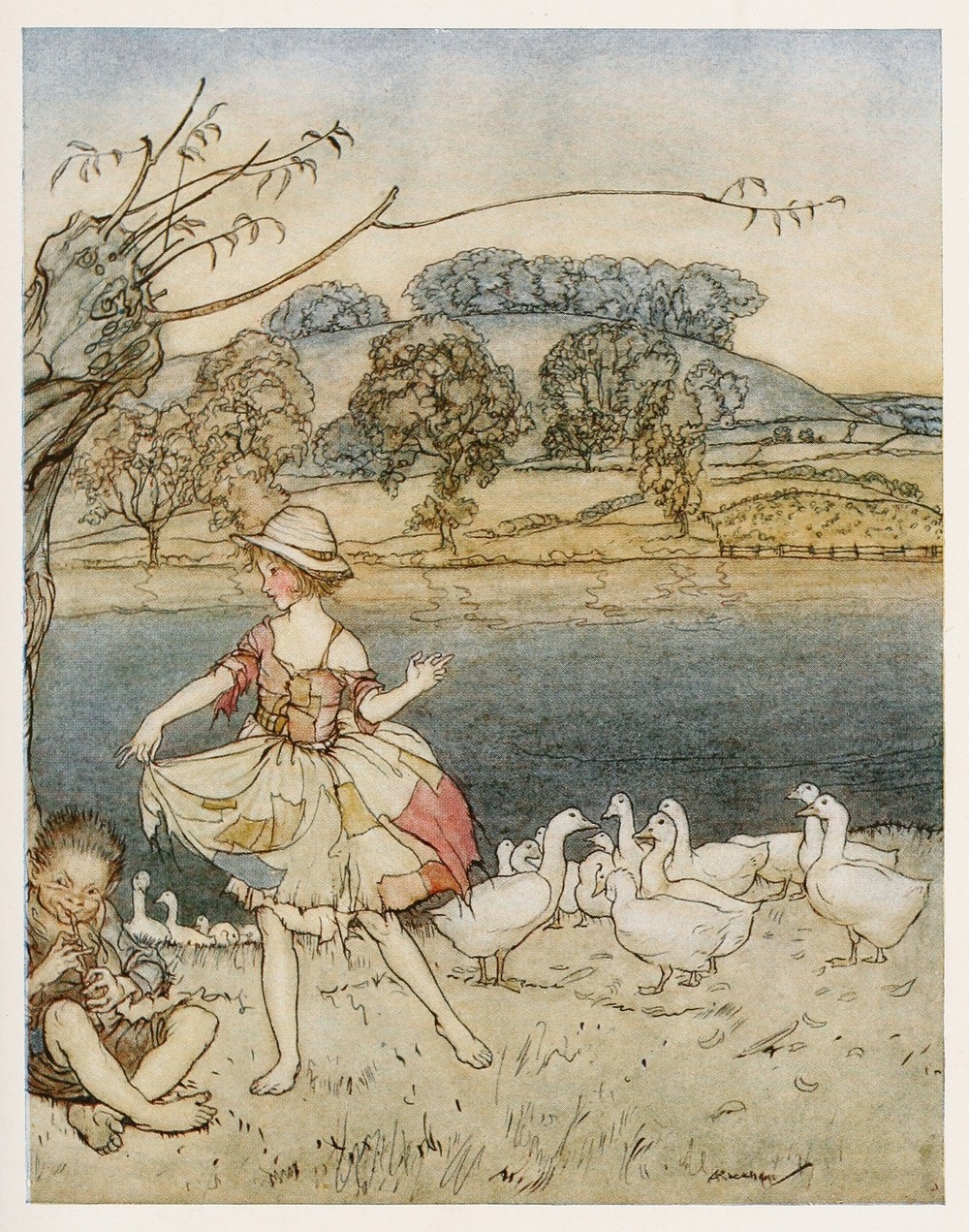 Tattercoats dancing while the gooseherd pipes