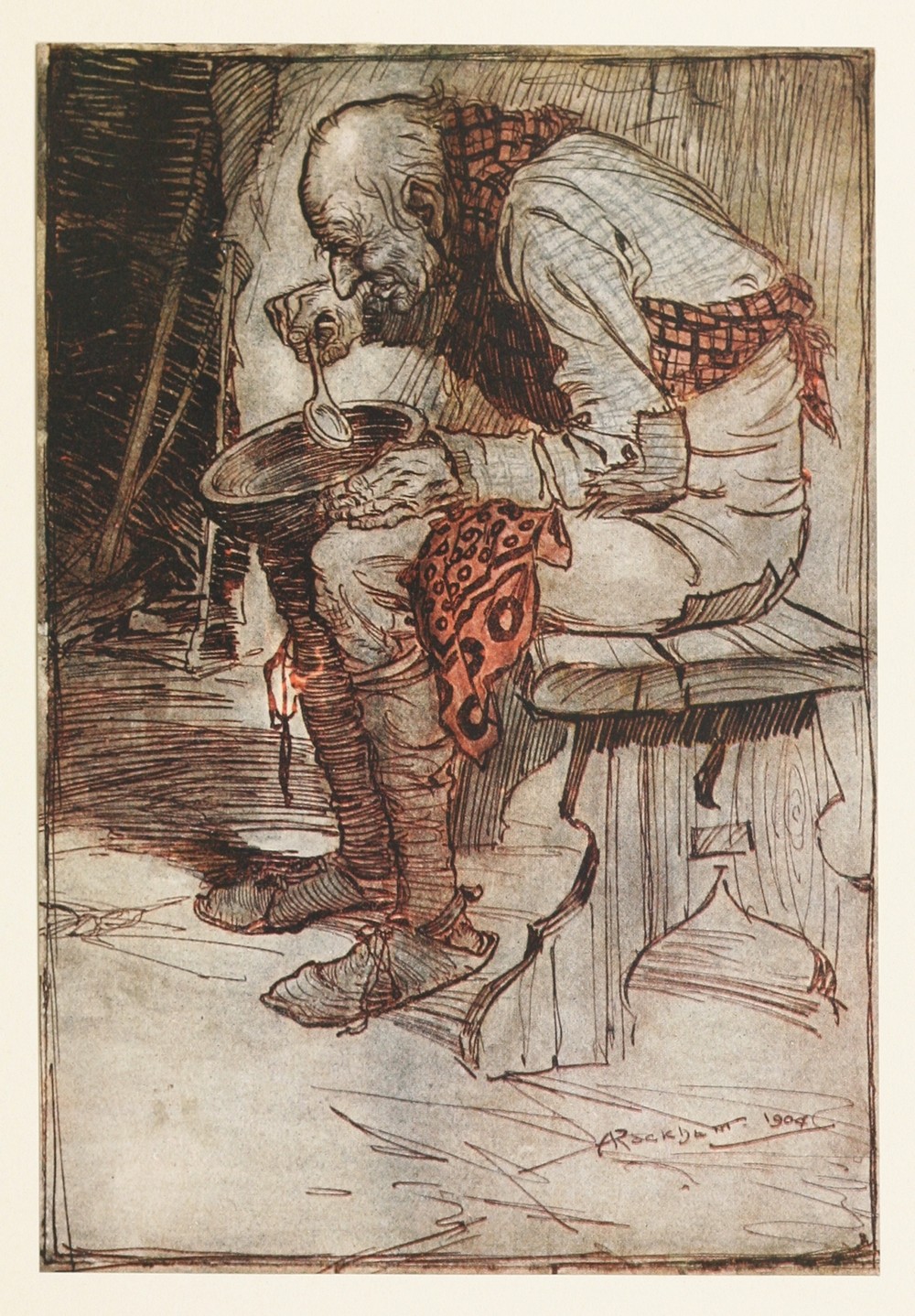 The Old Man had to sit by himself, and ate his food from a wooden bowl