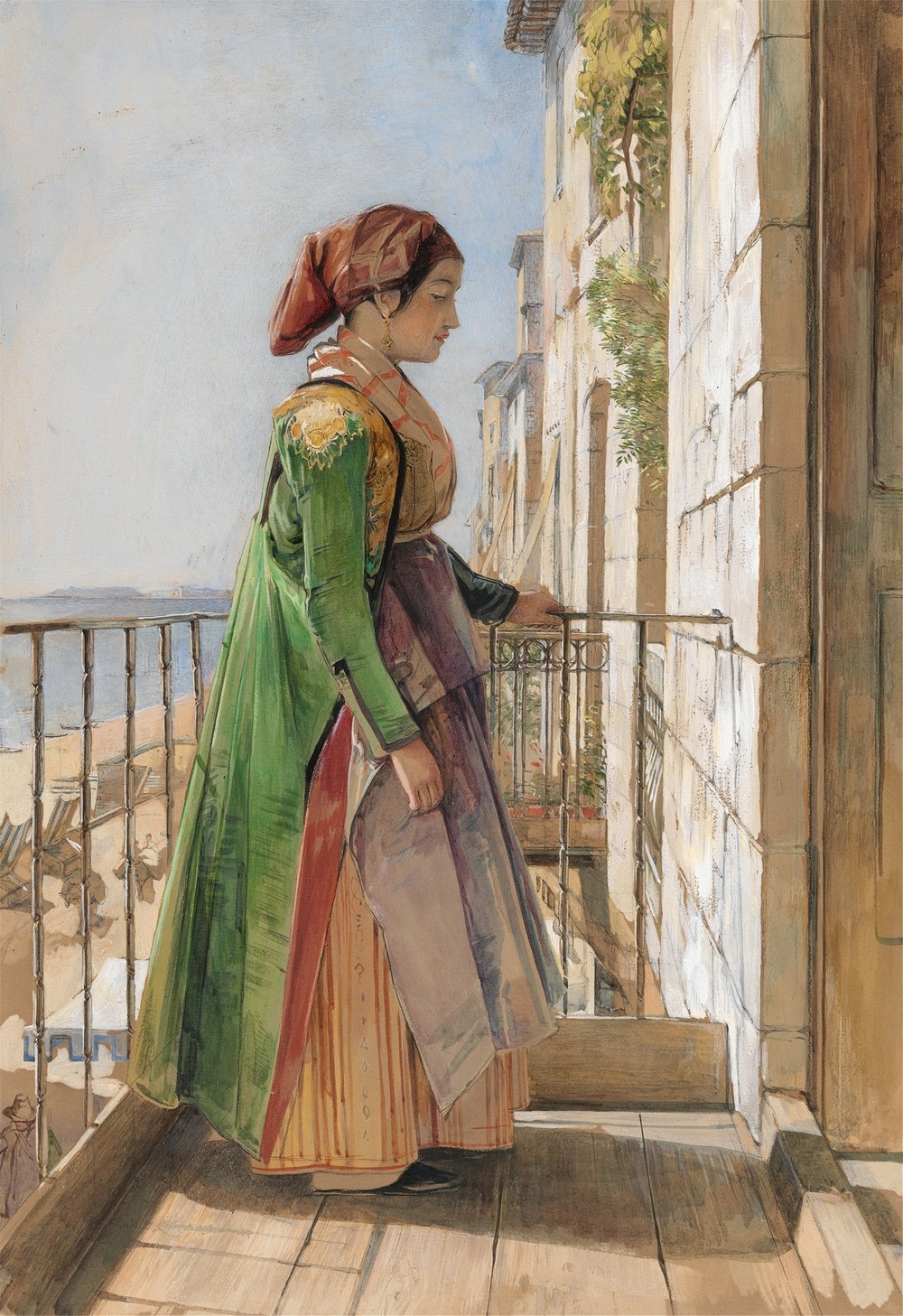 A Greek Girl Standing on a Balcony 1840