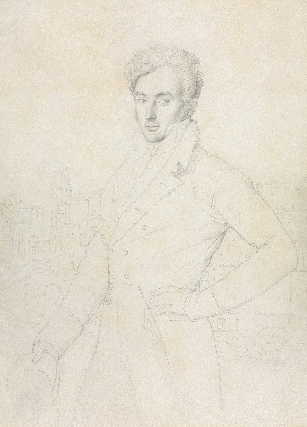Portrait of a Young Man Standing on the Quirinal with the Turris Comitum in the Background (1800s)