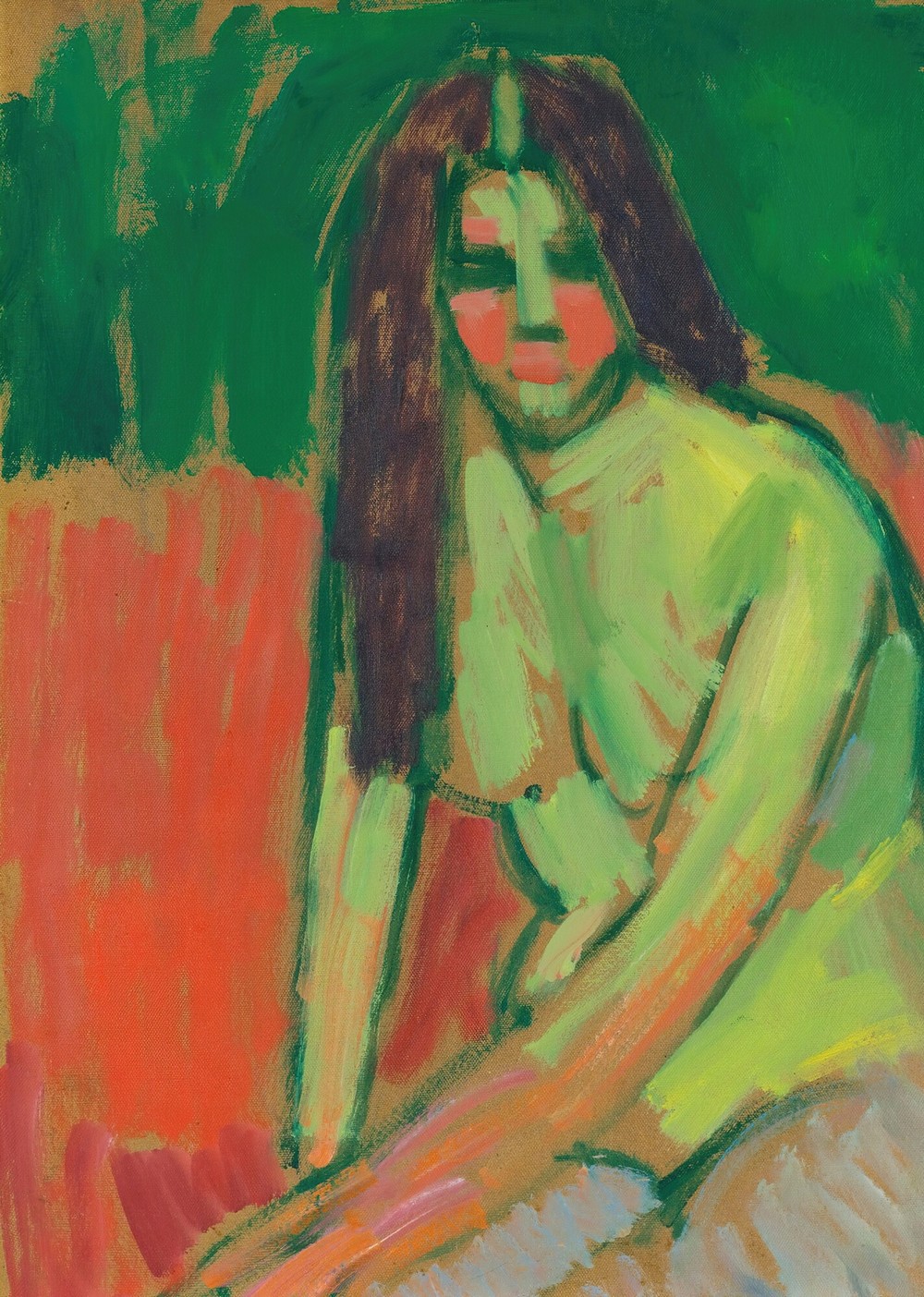 Sitzender Halbakt Geneigt Mit Langen Haaren (Half-Nude Figure With Long Hair Sitting Bent)