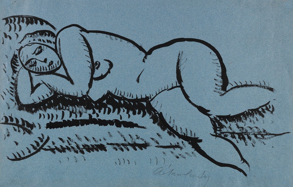 Liegender weiblicher Akt mit geschlossenen Augen (Ca. 1912)