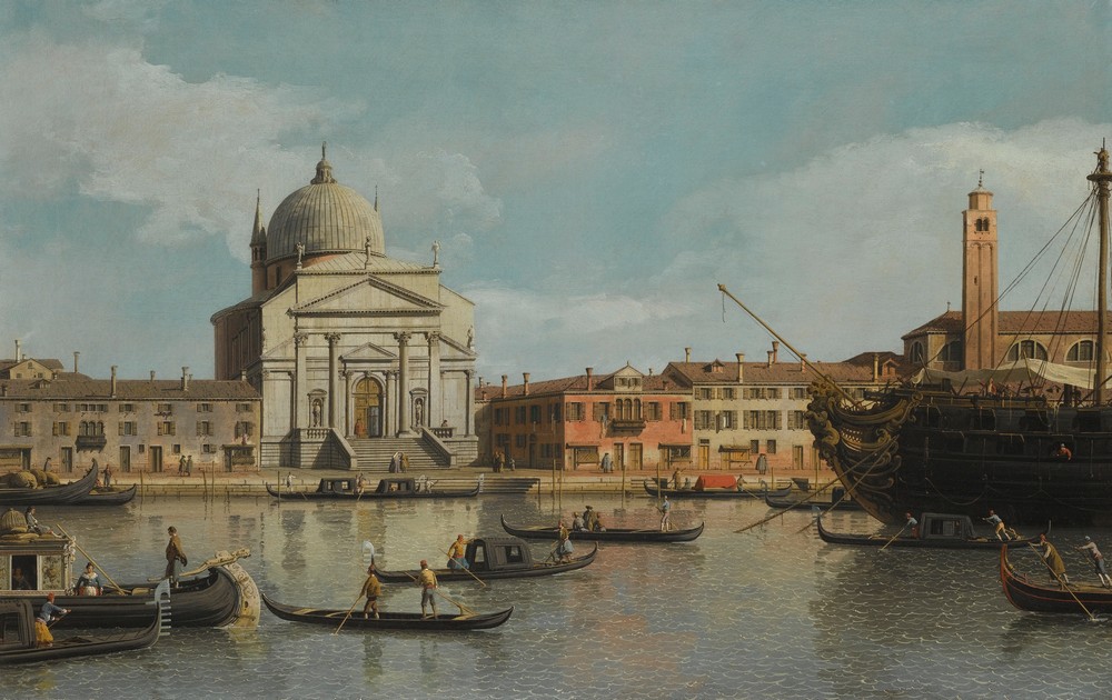 Venice, A View Of The Churches Of The Redentore And San Giacomo, With A Moored Man-Of-War, Gondolas And Barges