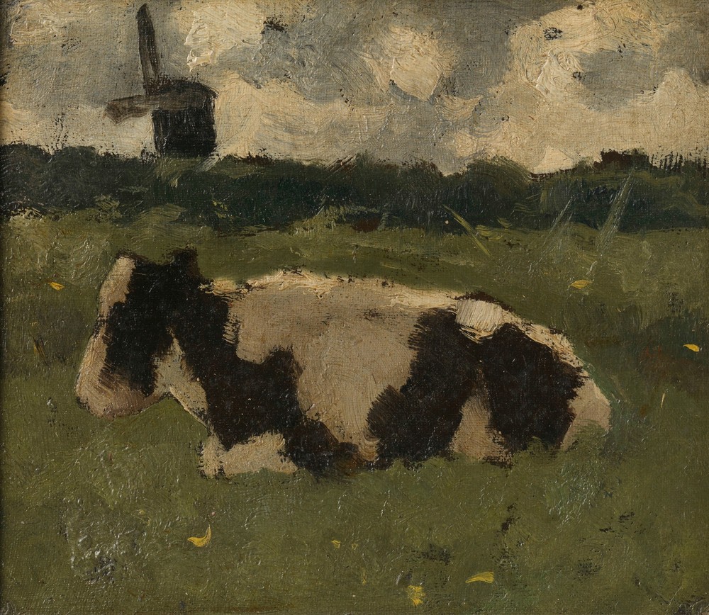 Resting Cow with a Mill