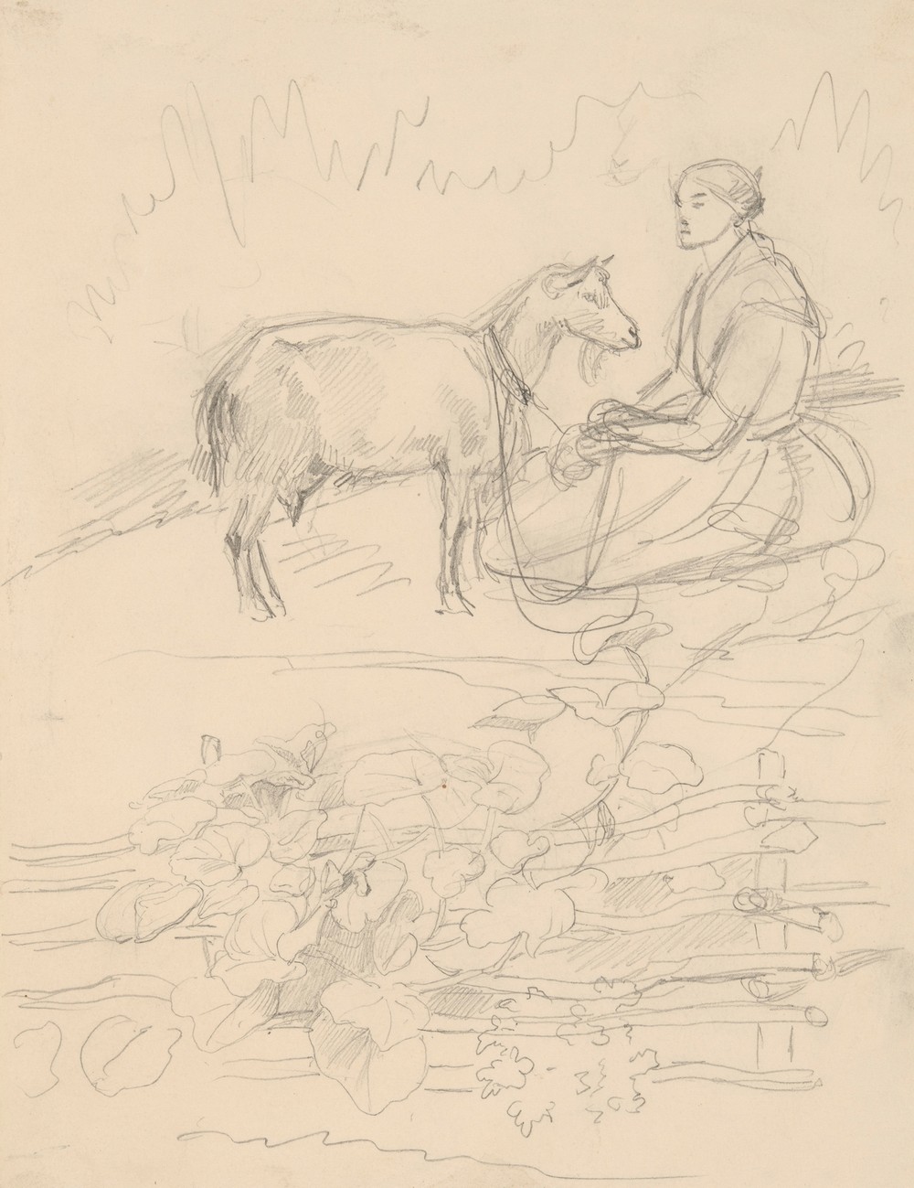 A shepherdess with a goat