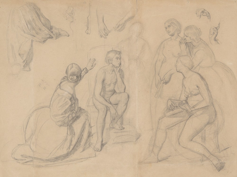 Fragment of composition with the prince figure and the ladies gathered around him, for the painting ‘The Upbringing of Sigismund Augustus’