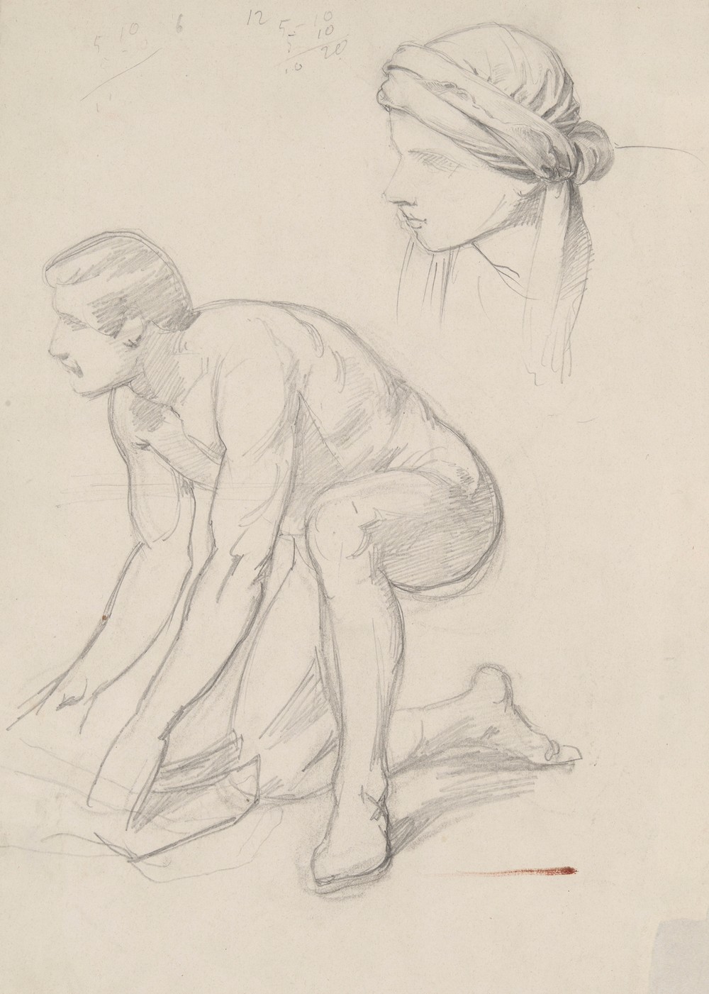 Nude sketch and study of the head in a turban for the figure of Joseph of Arimathea to the painting ‘Entombment’