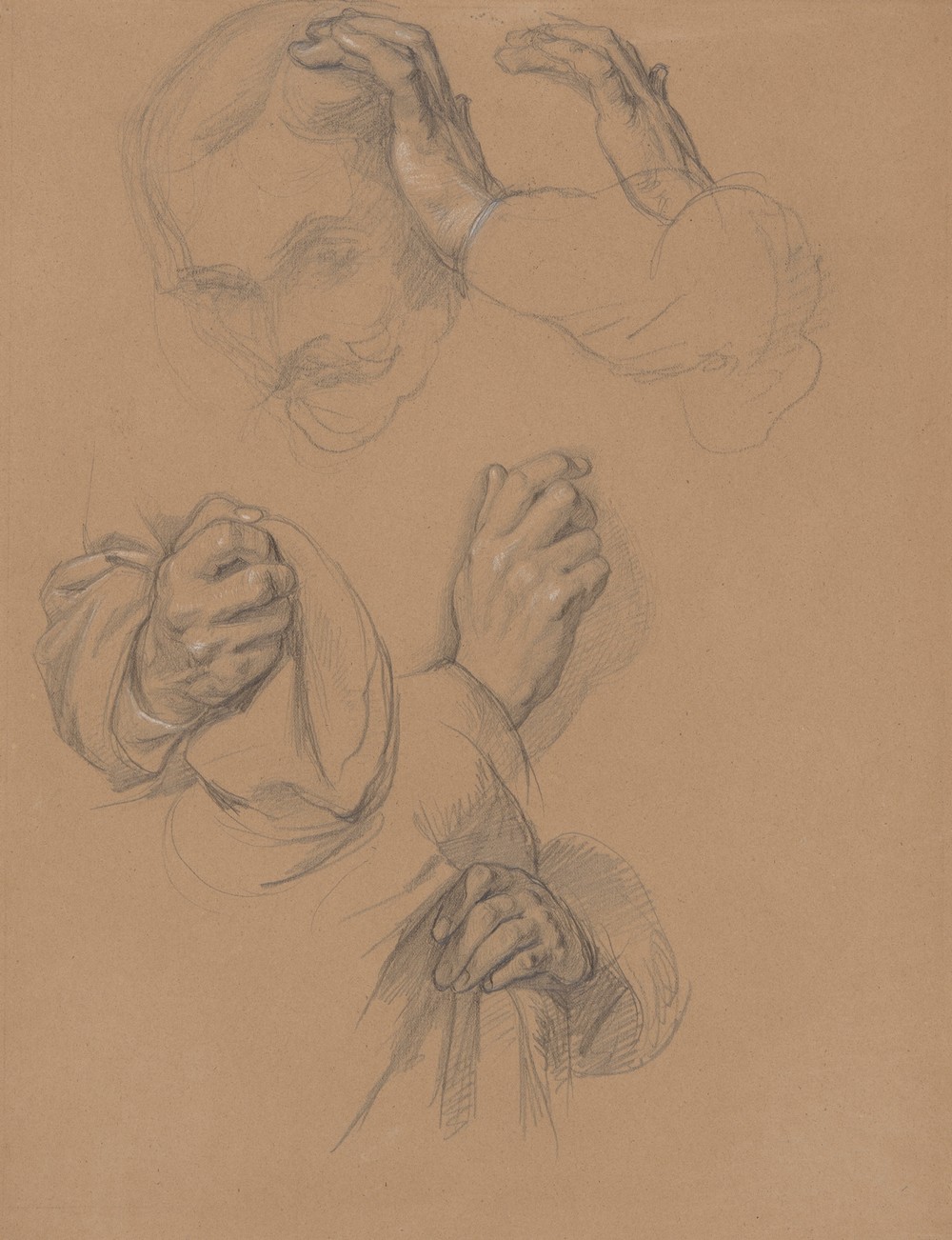 Sketch of head and studies of hands of Gniewosz of Dalewice; studies of Jagiełło’s hands for the painting ‘Queen Jadwiga’s Oath’