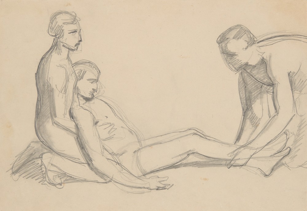 Sketch of nude men to the scene with Nicodemus and Joseph of Arimathea supporting the dead body of Christ to the painting ‘Entombment’