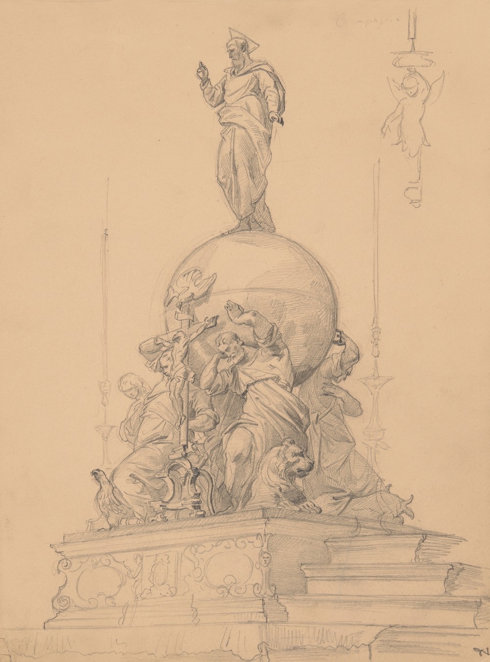 Study of a Sculptural Group with Evangelists Carrying the Globe