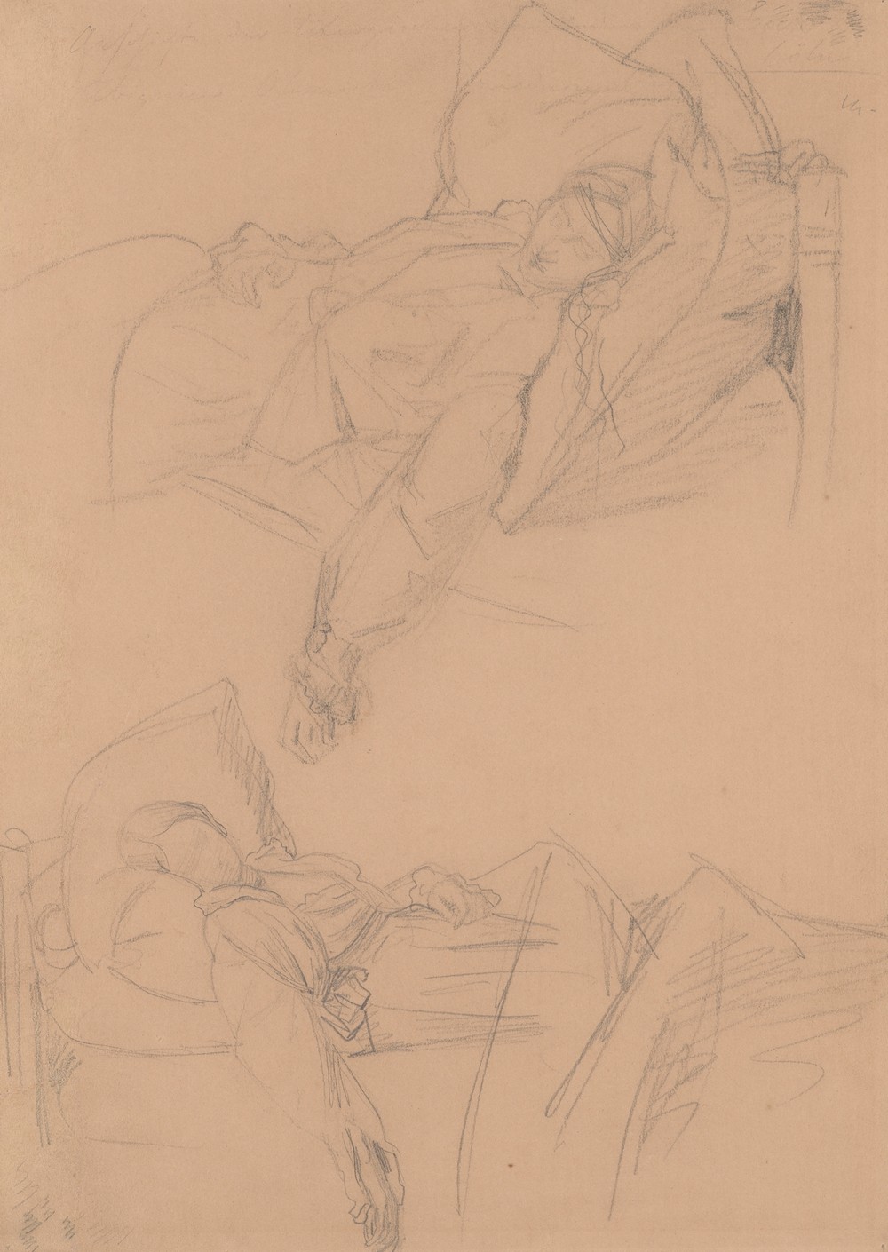 Two sketches of Barbara lying in bed for the painting ‘Death of Barbara Radziwiłł’