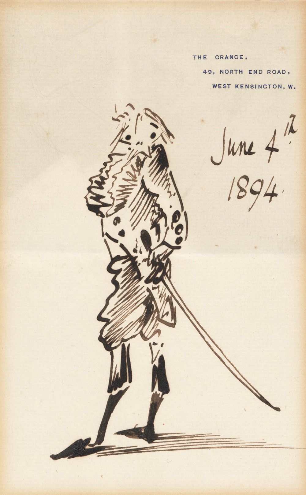 Self caricature in formal dress on the occasion of his baronetcy